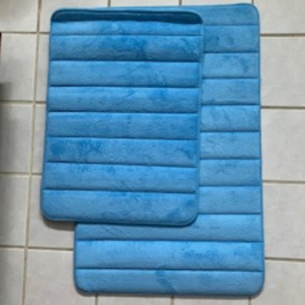 Lavish Home 2 Pc Memory Foam Bath Mat Set, Blue